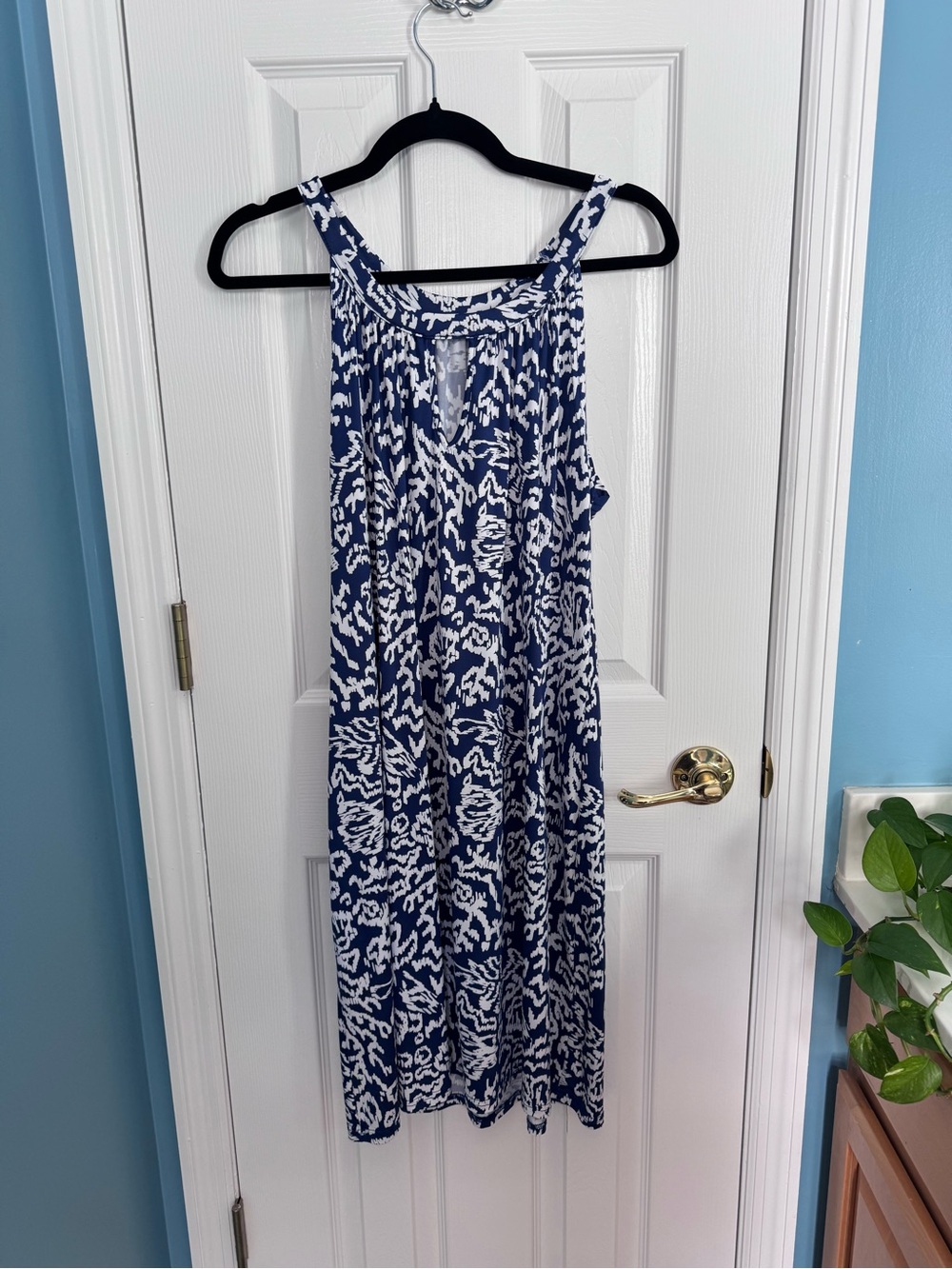 Sleeveless Blue & White Printed Tank Cover-Up Dress - Beach Ready - Picture 4 of 6